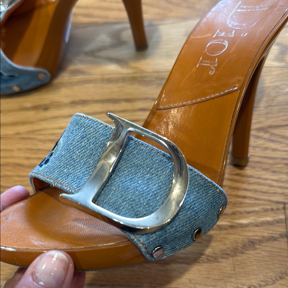 Dior Denim Slide lacquered Heel with Silver C & D & Stiletto - Picture 3 of 9